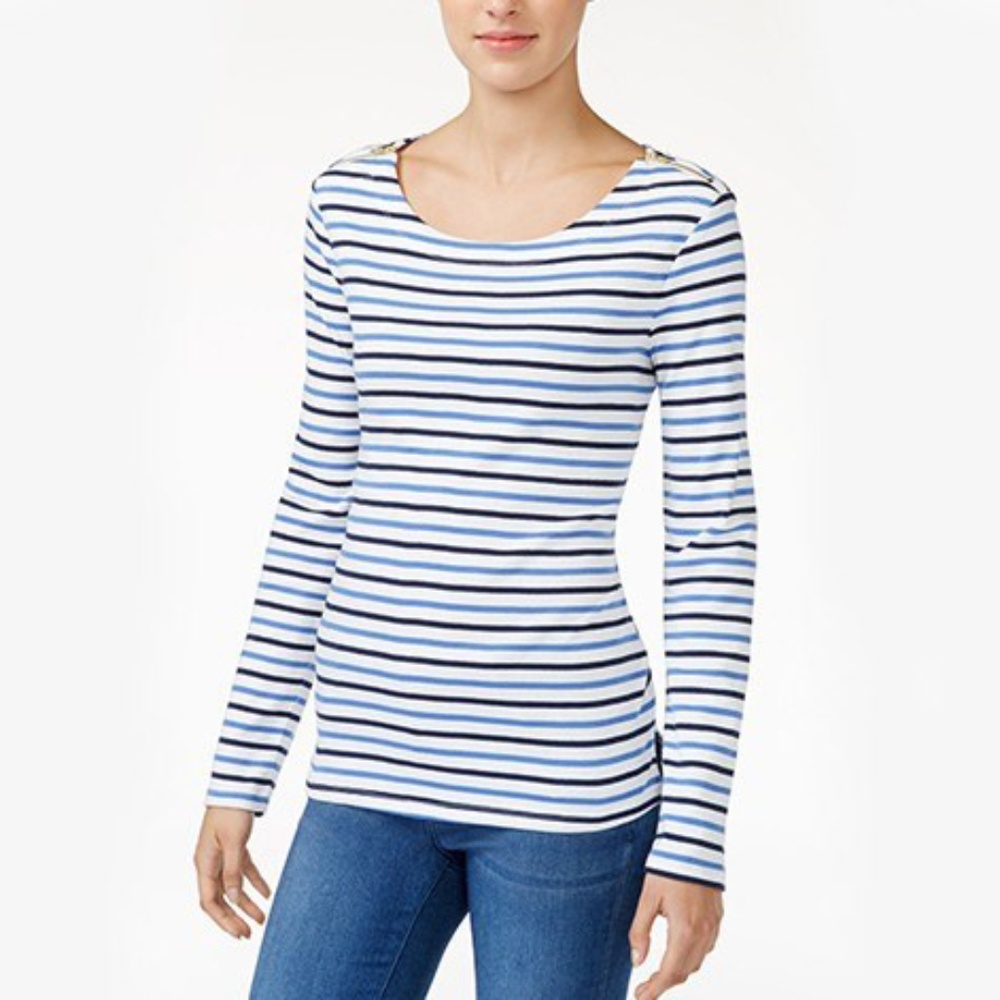 MAISON JULES Striped Zip Detail Top
